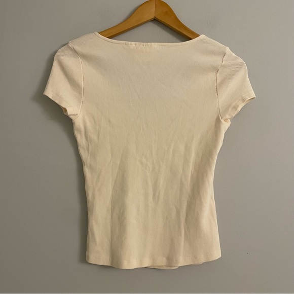 Maeve Anthropologie Ivory Cream Ribbed Sweetheart Top - Picture 6 of 7